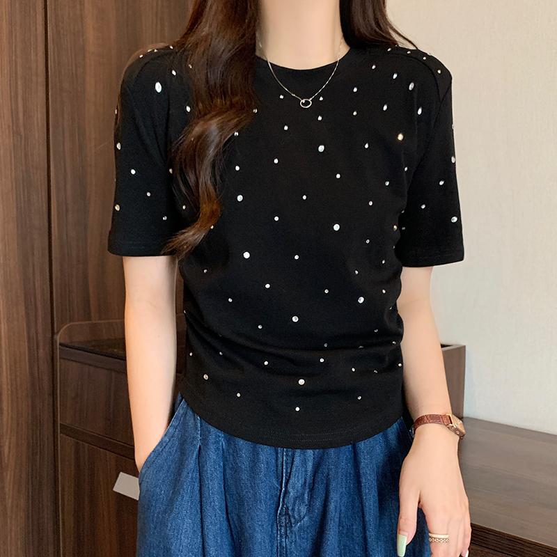 

Элегантная женская футболка с коротким рукавом с белым бриллиантом, летние повседневные топы XL чёрный