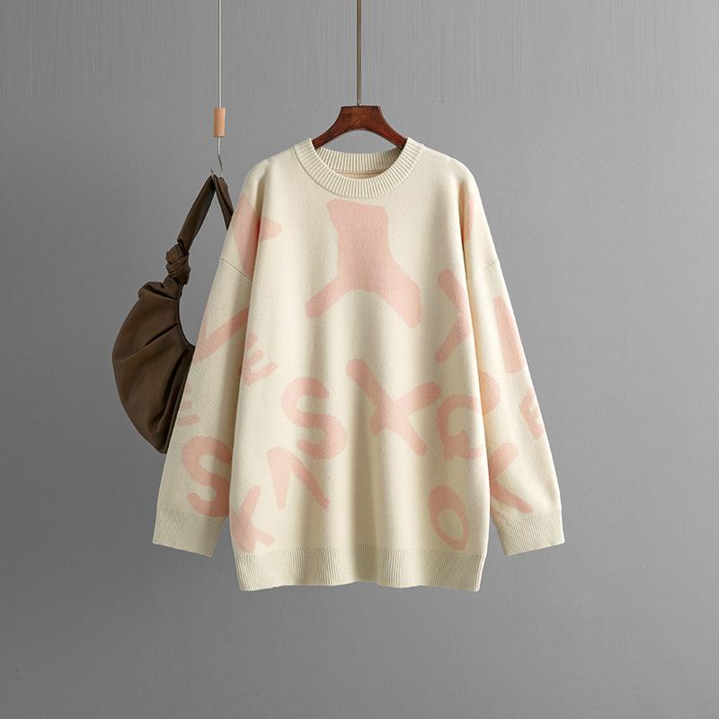 Autumn and Winter Knitted Sweater Women's Medium and Long Jacquard Loose Bottoming Shirt Top