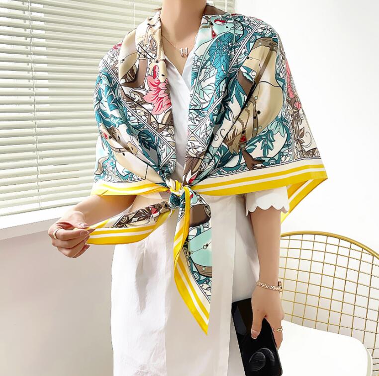 130cm War Horse Ladies Decoration Big Square Scarf Twill Silk Scarf Women Kerchief Scarves For Ladies Fashion Shawl Echarpe