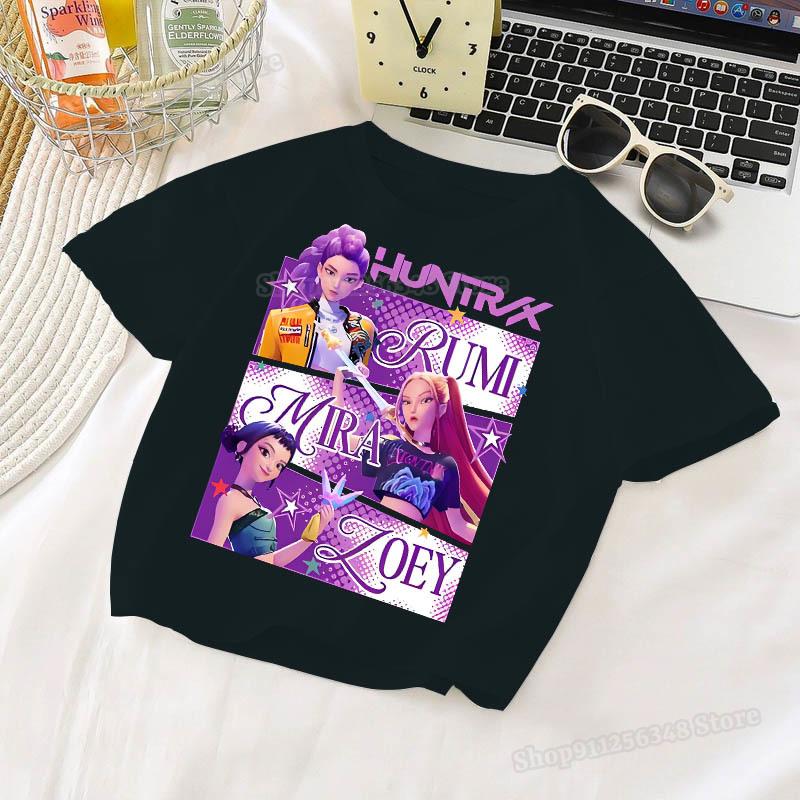 Dětské oblečení, KPop tričko Demon Hunters s kresleným potiskem, Harajuku trička pro děti, dárek pro filmové fanoušky 2025, bavlněná trička na léto