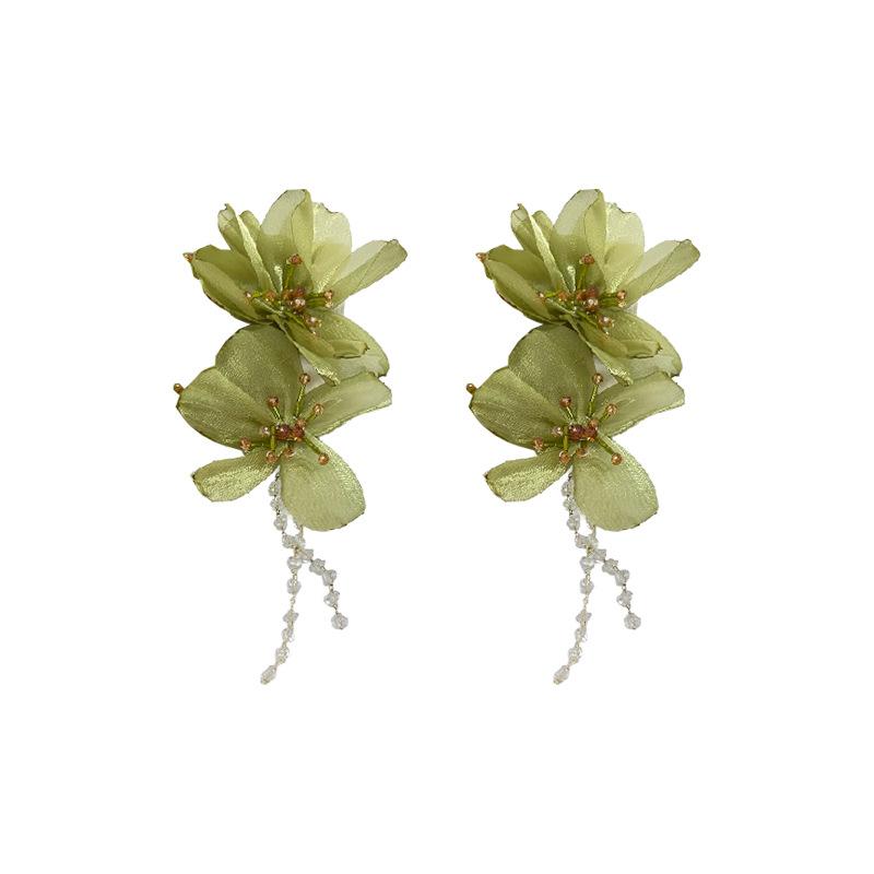 Übertriebene Urlaubsstil-Spitzenblumen-Kristall-Quastenohrringe, Elegante High-End-Ohrringe für Damen