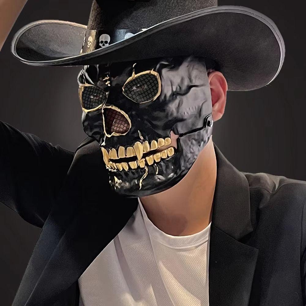 Masque de Crâne à Bouche Mobile Effet Sanglant Casque de Crâne Effrayant Réglable pour Femmes Hommes