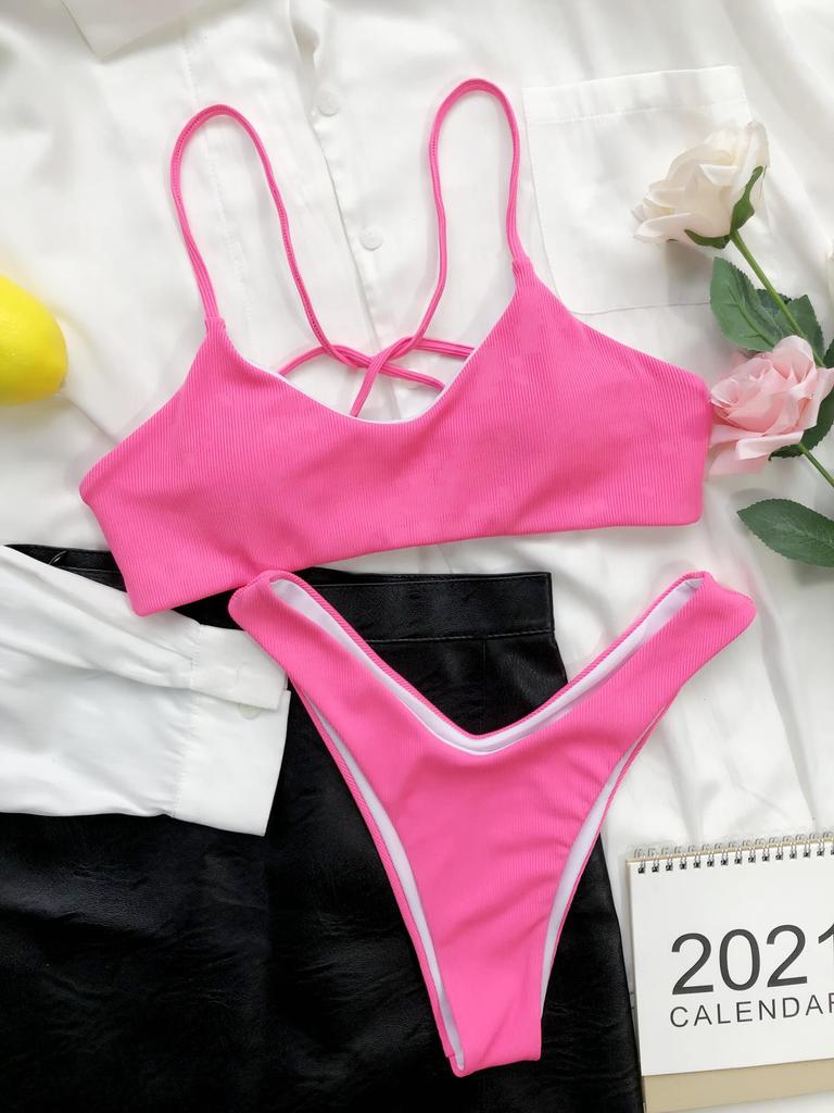Damsexig Bikini med Korsrygg Tvådelad Baddräkt