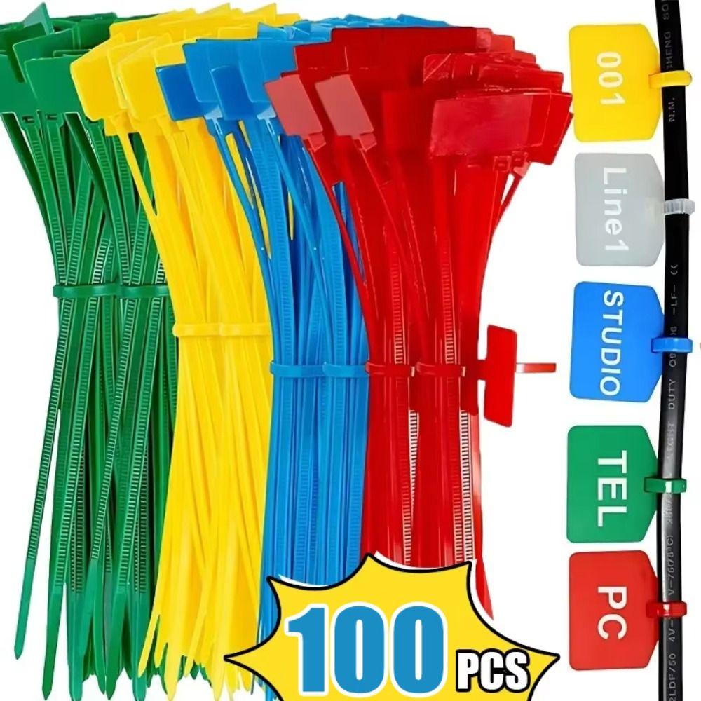 100Pcs New Colorful Cable Ties Self-locking Mesh Wire Nylon Ties Labels Zip Ties for Home Office