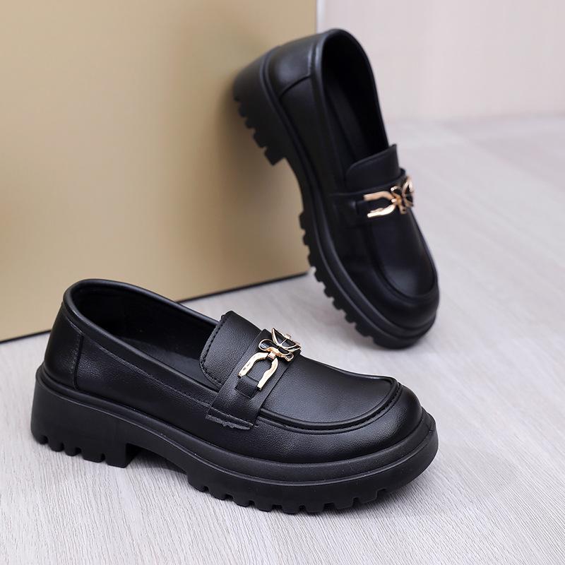 New Black British Style Small Leather Shoes Retro Spring Single Shoes Live Stream