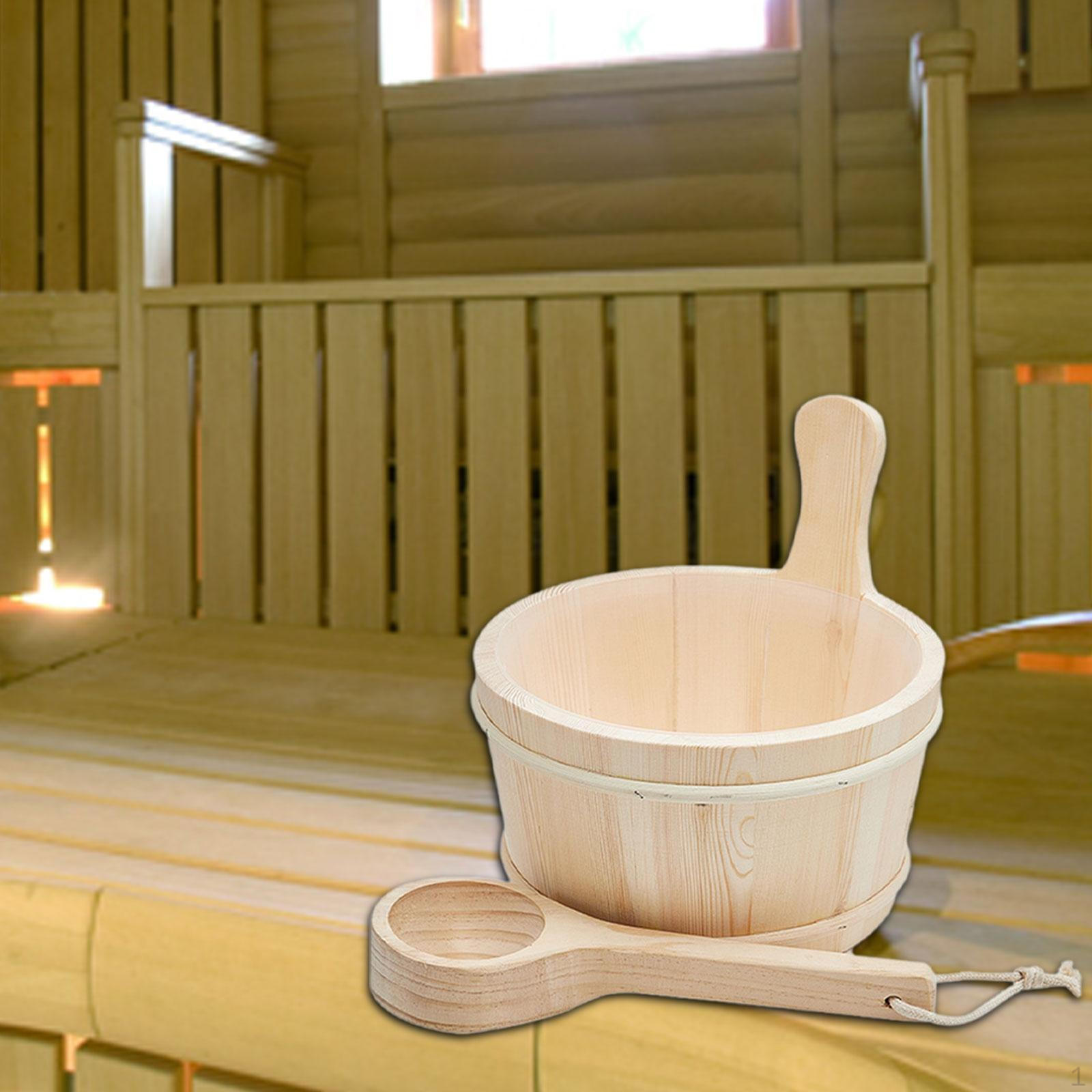 

Sauna Wooden Bucket with Ladle Water Accessories Handle for Bathroom