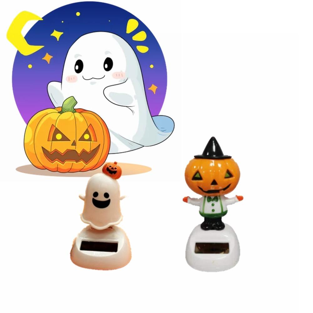 2pcs Funny Shaking Head Dolls Solar Power Animal Dancing Toy Halloween Ghost Toys Home Decor