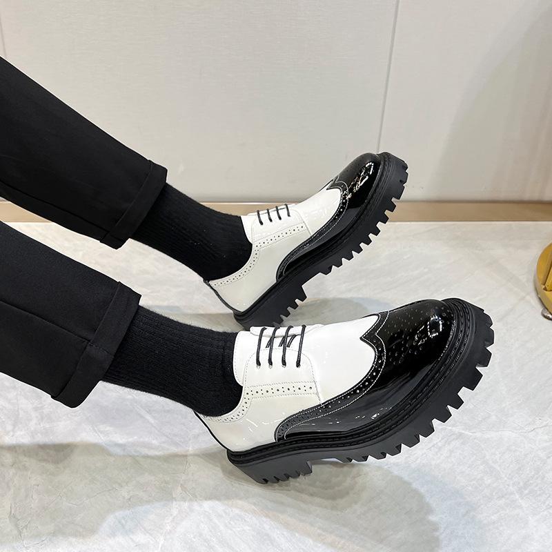 Fashion High Quality Fashion Men's Shoes Round Headed Color Blocked Glossy British Casual Daily Leather Shoes for Men Designer Shoes Men