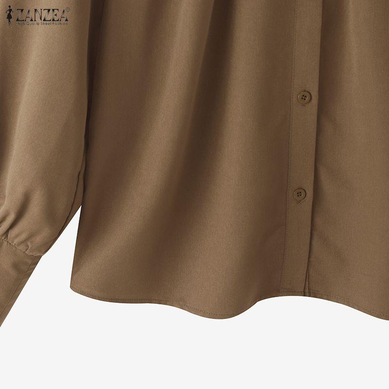 ZANZEA Women Casual Round Neck Solid Color Long Sleeve Blouse