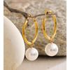 Eetit Pearl Drop Dangle Hoop Earrings Round Imitation Beads Fashion Daily Stainless Steel Korean Chic Quality Jewelry Waterproof