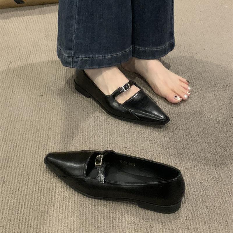 

Fashion Women s Single Shoes Spring Autumn New Pointed Belt Buckle Shallow Mouth Oxford Shoes Fashion Comfortable Commuter Leather Shoes 35 чёрный