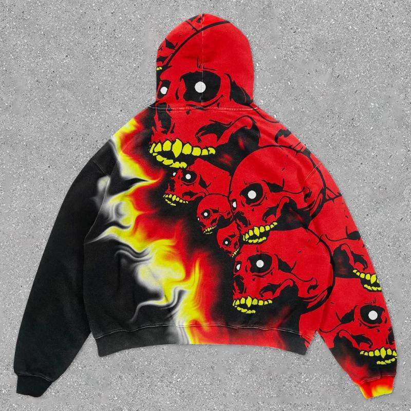 Spring and Autumn American Retro Skull Skull Skeleton Series 3D Digital Printing Trend Hoodie Sweater