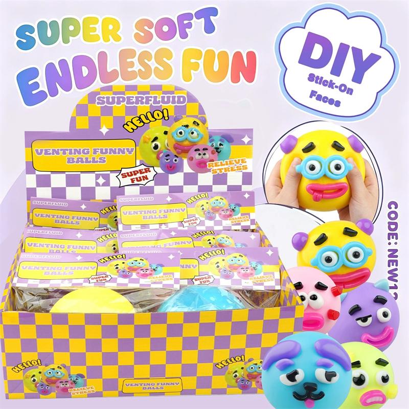 DIY Kawaii Emotikony Psí Tvář Swap Squishy Mačkací Fidget Hračka Úleva od Stresu Senzorický Barevný Míček pro Autismus ADHD Dospělé Dárek