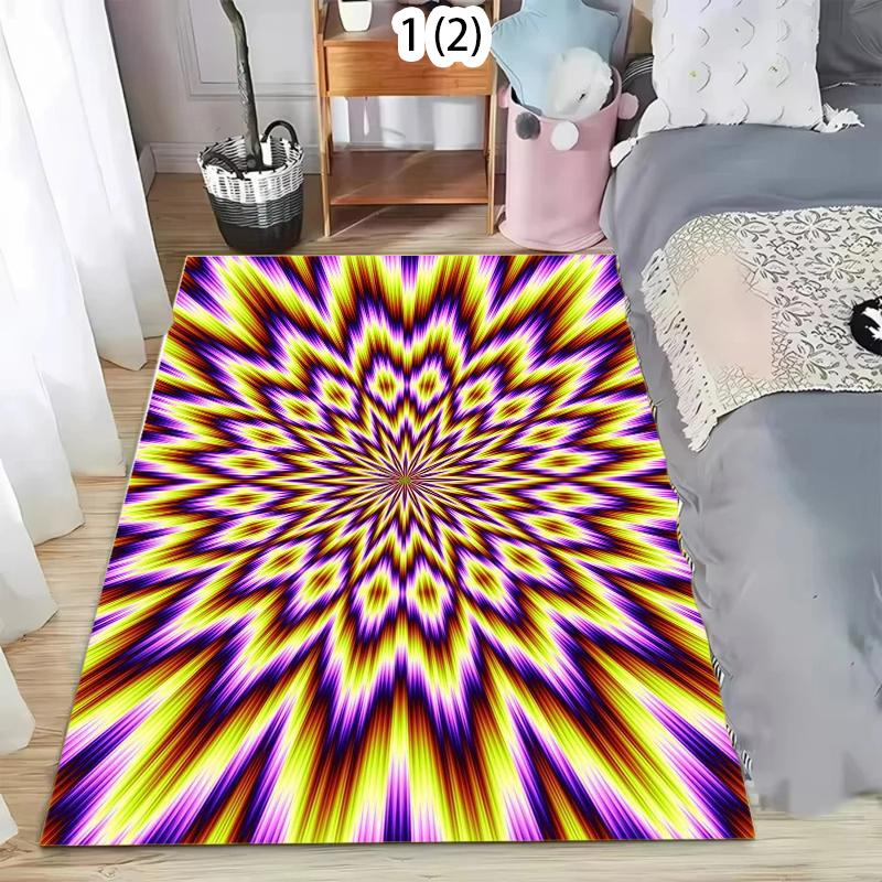 Psychedelic Optical Illusion Area Rug with Vibrant Spiral Patterns Soft Non Slip Floor Carpet for Modern Game Room Living Room