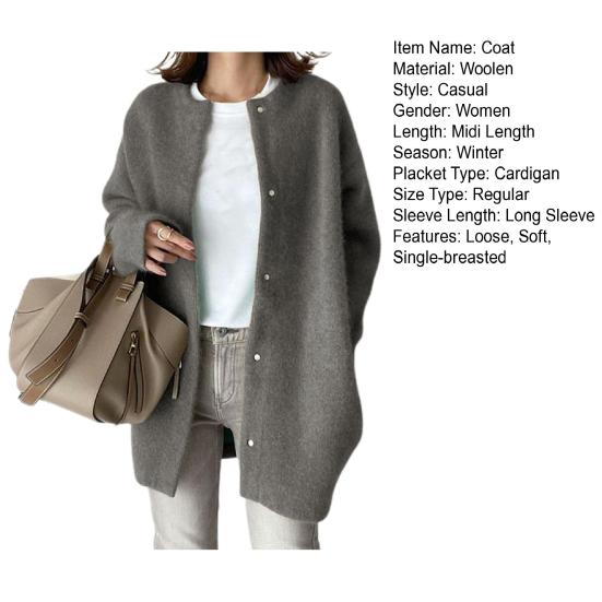 Women Winter Coat Single-breasted Solid Color Long Sleeves Loose Knitted Keep Warm Sweaters