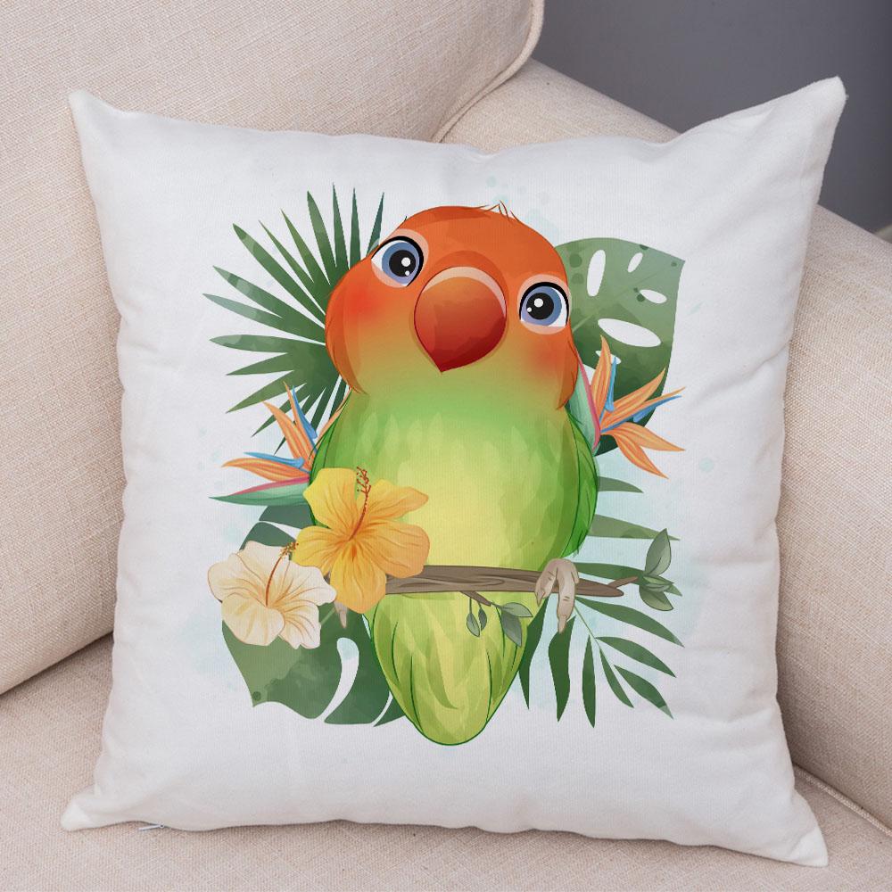 Cartoon Bird and Leaves Pillow Case Decor Cute Animal Lion Cushion Cover for Children Room Sofa Home Plush Pillowcase 45x45cm