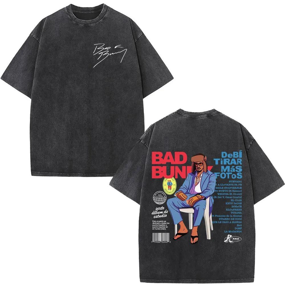 Rapper Bad Bunny Album Cover Print TShirt Washed Vintage Loose Oversized Unisex Couples Streetwear Trendy Cotton high quality