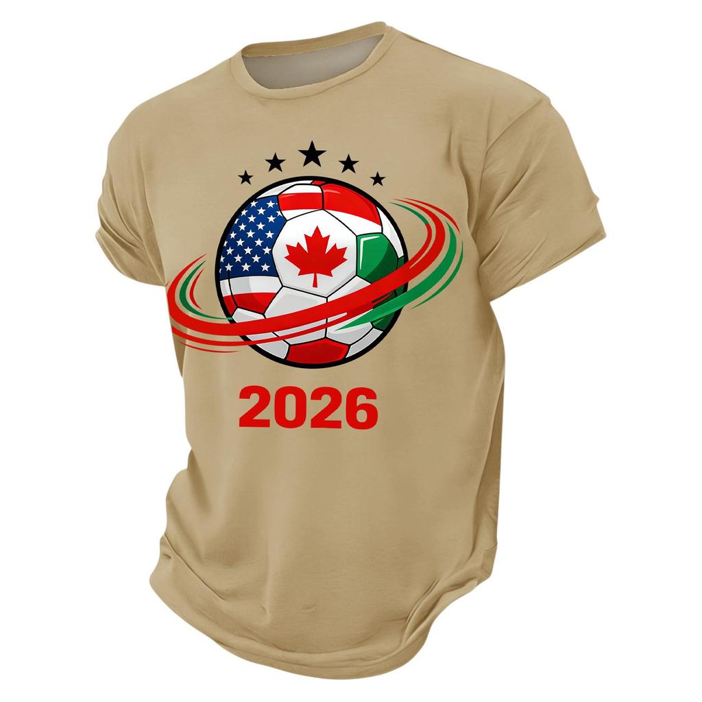 Men’s Short Sleeve Crew Neck TShirt 2026 Soccer Ball Print with Flags Graphic Casual Fit Top