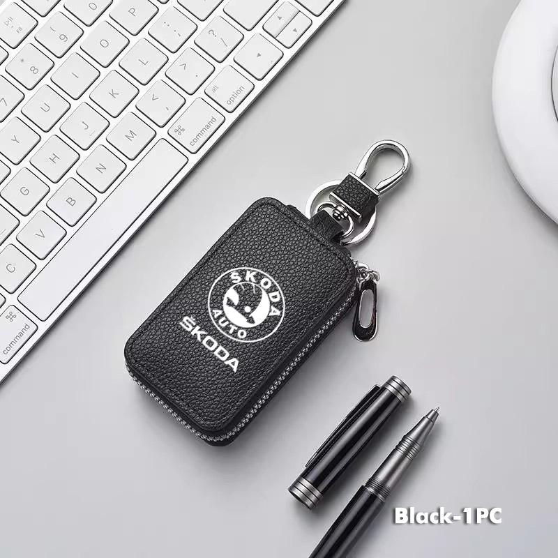 Car Key Protector Bag Key Holder Mini Auto Key Case Wallet Zipper Bag Keychain For Skoda Kamiq Karoq Octavia 2 3 Rapid Scala xknp33