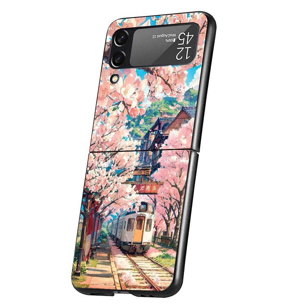 Anime Aesthetic Scenery Case Phone Cover for Samsung Galaxy Z Flip 7 6 5 4 3 5G ZFlip7 ZFlip6 ZFlip5 ZFlip4 ZFlip3 Black Fundas