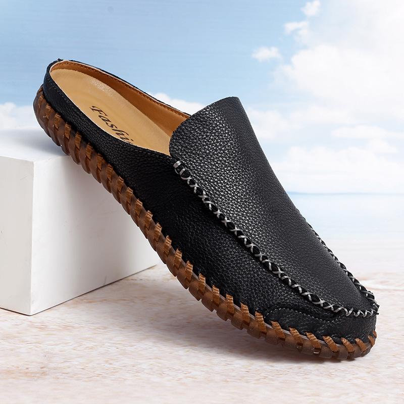 

Модные большие мужские шлепанцы Баотоу 2025 лето уличные дышащие удобные полусабо модные винтажные слипоны на мягкой подошве повседневные балетки 38 чёрный