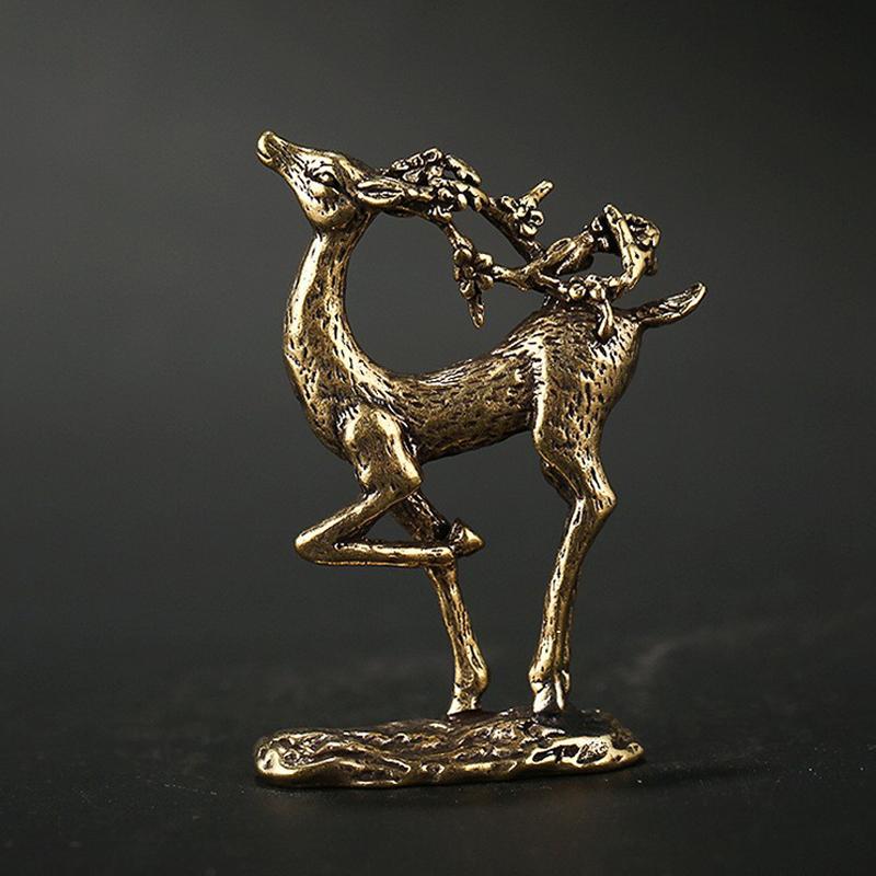 1Pc Retro Brass Elk Miniature Figurine Mini Deer Statue Home Desktop Ornament Decors Festival Decoration Accessories