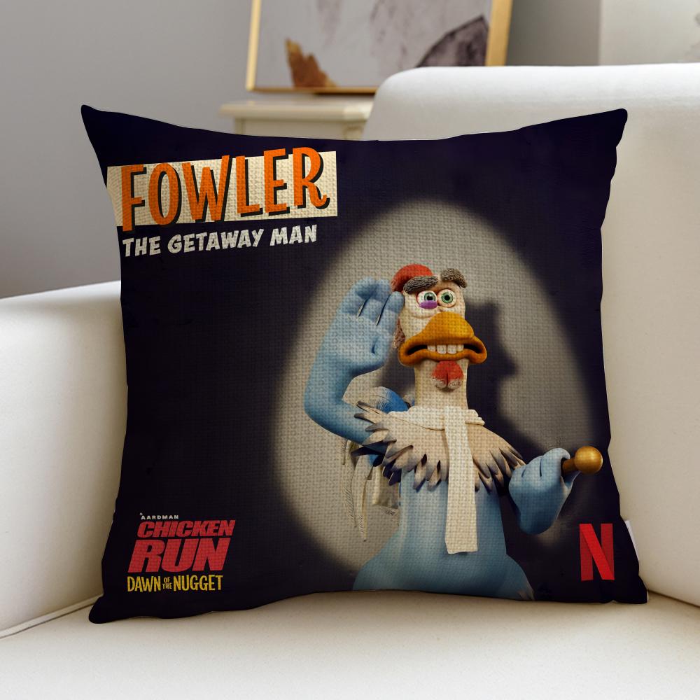 Fun CChicken RunS Cushion Cover Breathable and Skinfriendly Linen Pillowcase Square Removable and Washable Cushion