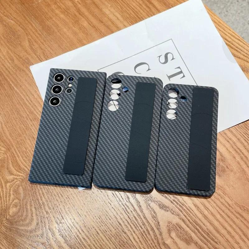 S25 Ultra Wrist Strap Carbon Fiber Phone Case for Samsung Galaxy S25 S24 S23 Ultra Plus 5G Silicone Wristband Protective Cover