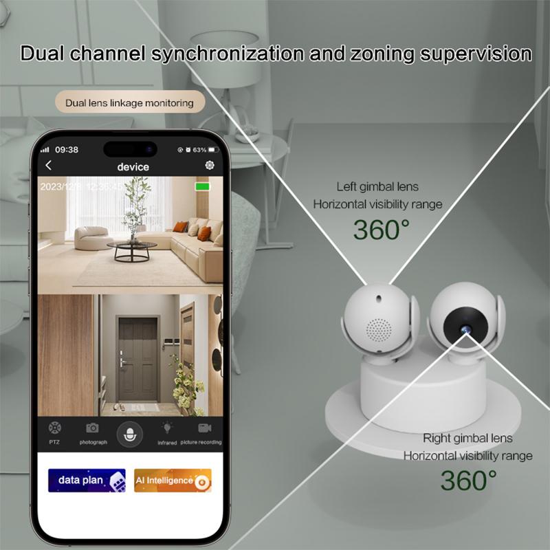 Humanoid Tracking Two-Way Audio Dual Lens Home Surveillance Camera with Dual Screens