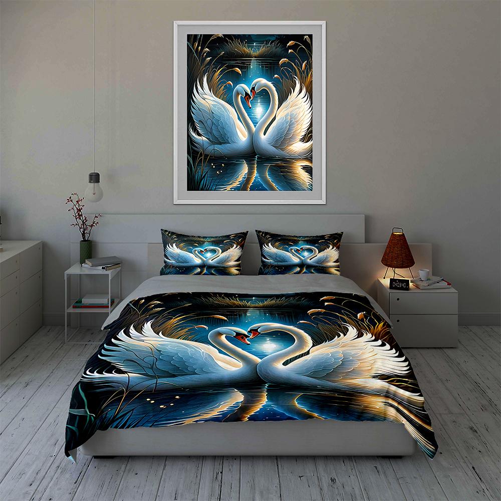 "Swan Heart Reflection" Bedding Duvet Cover Sets Duvet Covers Pillowcases Gifts (1 * Duvet Cover 2 * Pillowcases, Without Duvet Insert)