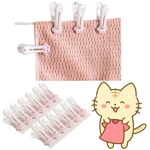 DearJapan Stylish and Cute Clothespins, Pack of 12, Convenient Uses: Diaper Changing, Smartphone Stand (Cat's Paw)
