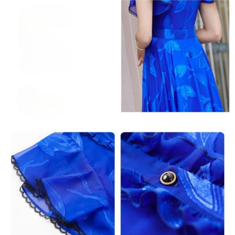 French Style Chiffon Summer Dress Women Long Elegant Beach Dress with Flowy Hem