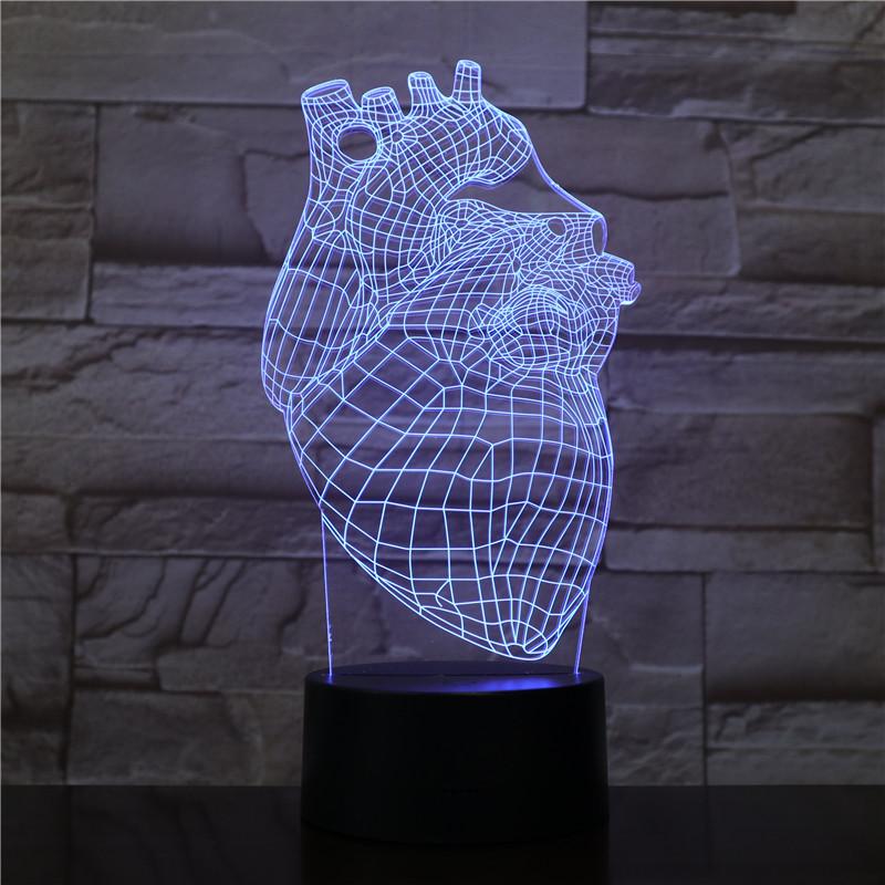 Home Decor Heart Acrylic 3d Illusion Led Table Lamp with Touch Switch Base for Kids Gift Medical Gift 3d Led Night Light