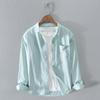 Men's Casual Linen Blend Long Sleeve Shirt Button Down Collar Pocket Top