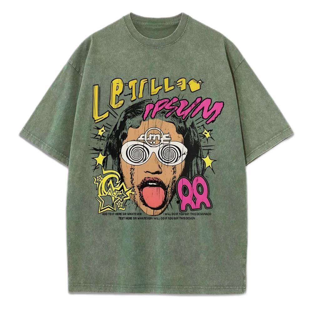 Funny, Sticking Out Your Tongue Prints Washed T-Shirt Women S темно-зеленого