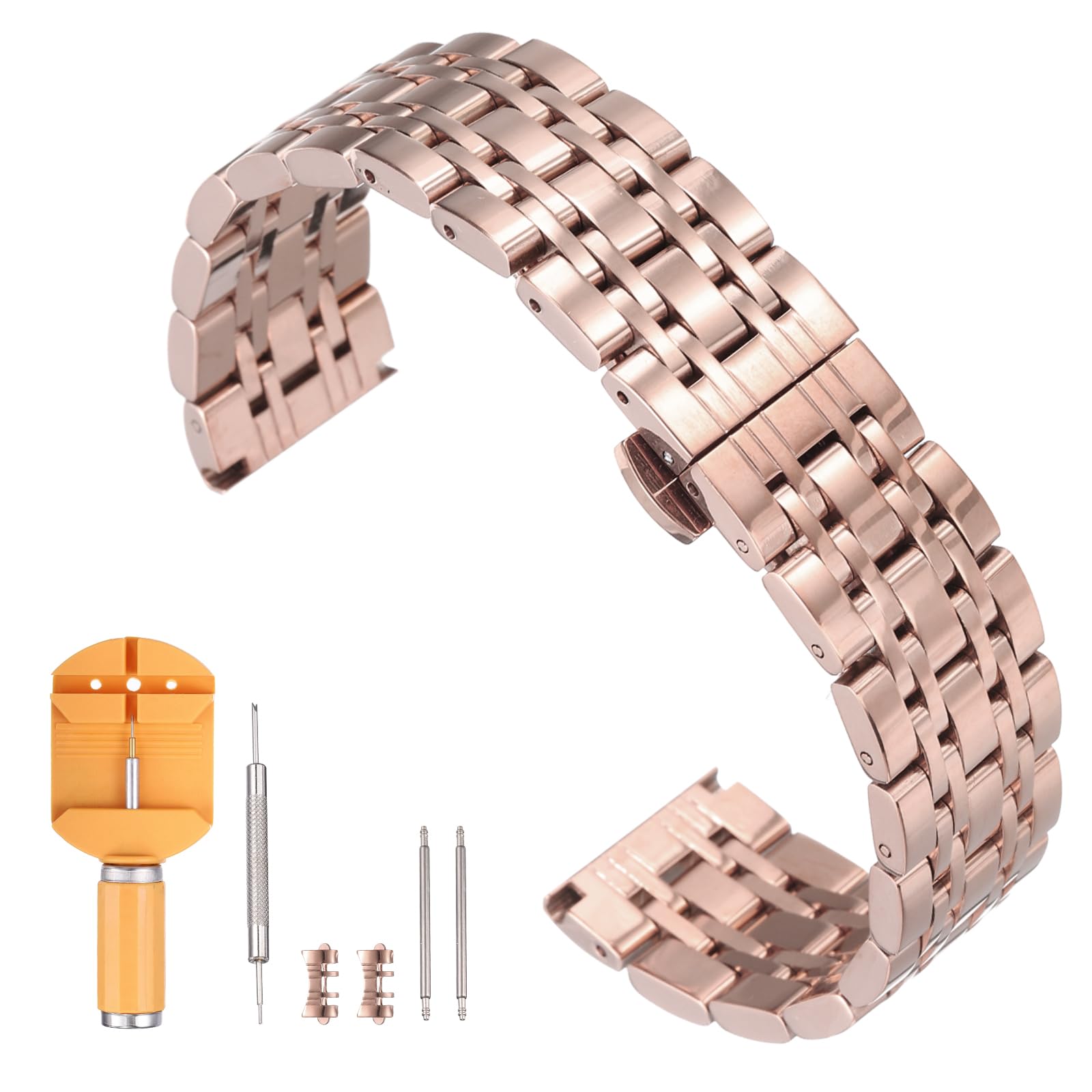 

[uxcell] Stainless Steel Watch Band 20mm Quick Release Metal Polished Finish Butterfly La Splash Replacement Strap with Removal Tool Men s Women s