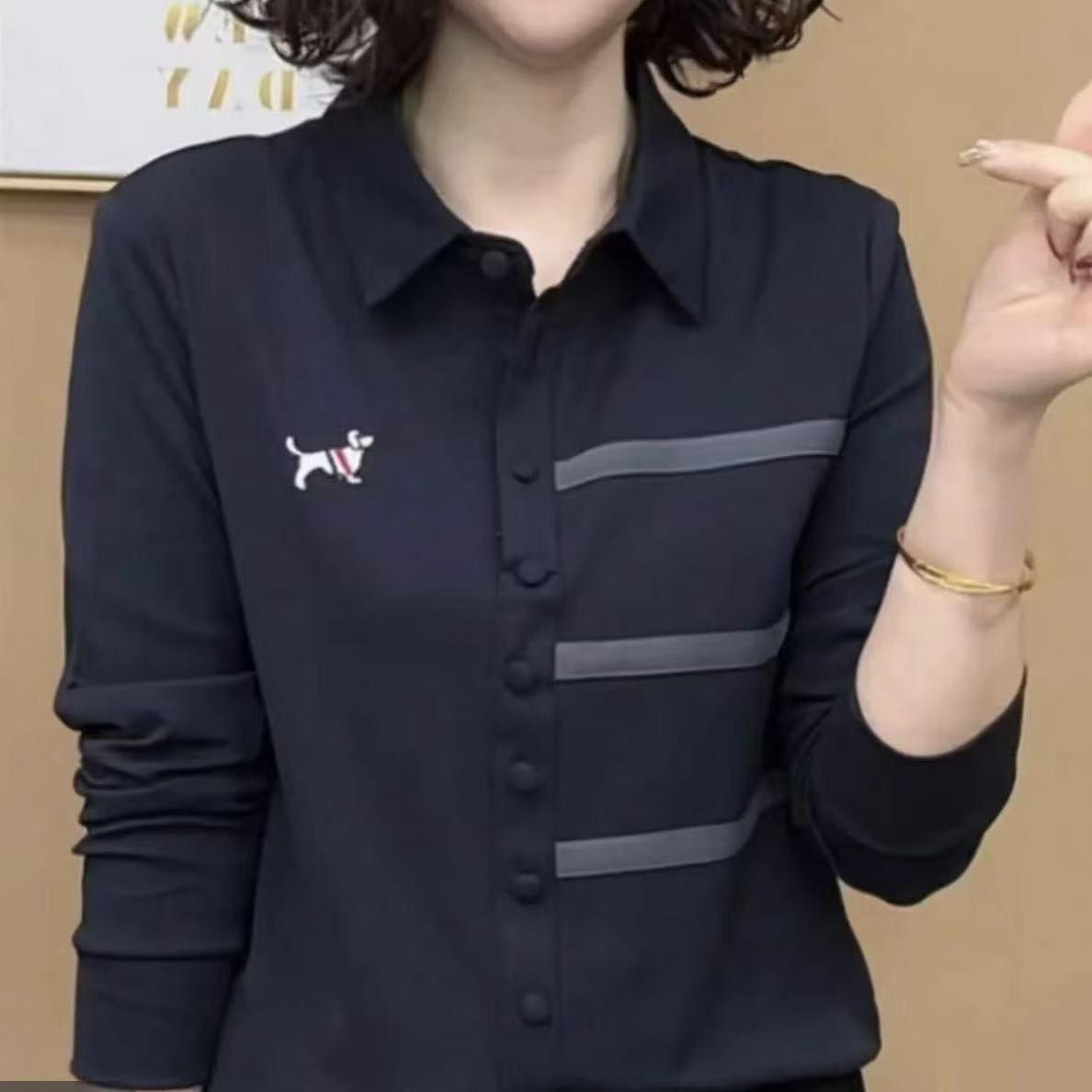 

2025 Minimalist Slim Fit Women s Shirt: Spring/Autumn, Polo Collar 2XL серый