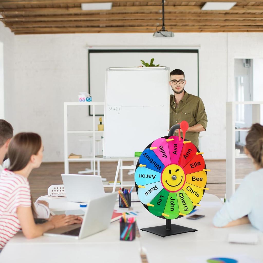 12 Slots Prize Wheel, 34cm Prize Wheel Spinner with Stand and Heavy Duty Base,Spinning Wheel for Prizes,Spin The Wheel