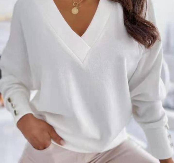 Fashion Knitted Women's Pure Soft Long-sleeved Knitted Women's Tops V-neck Pullover Office Women's Button Loose Casual Pullover Tops