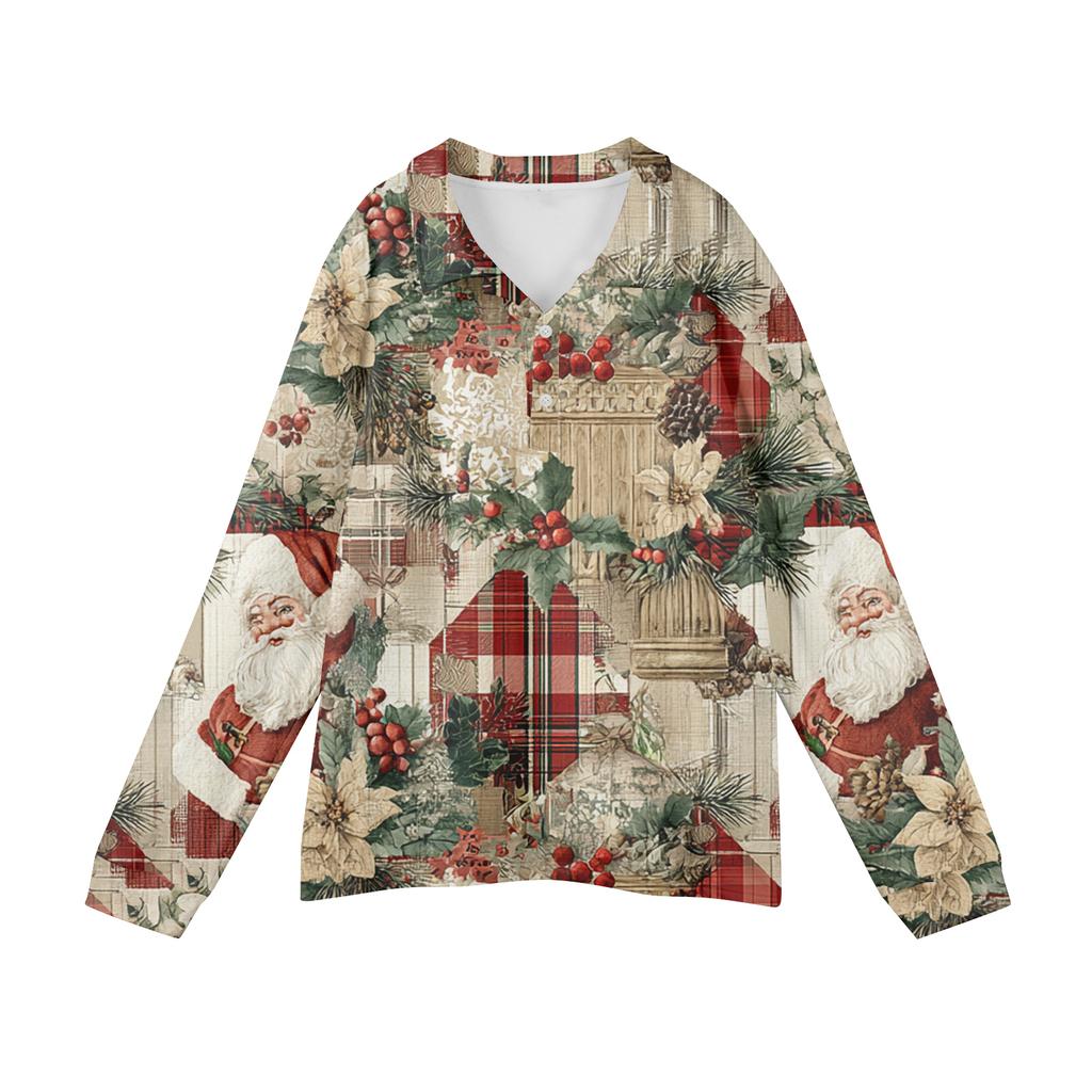Men's Casual Christmas Print Button Long Sleeve Shirt