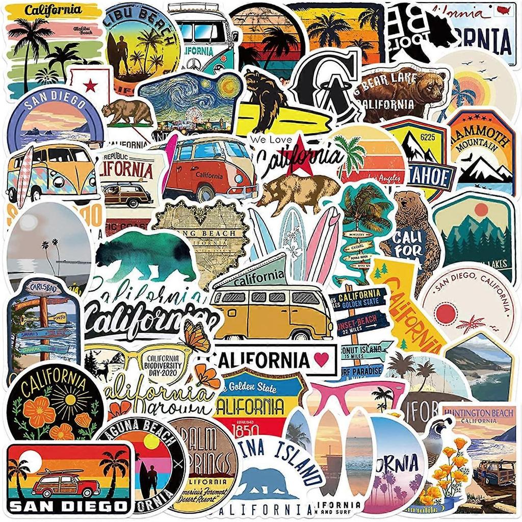 California Stickers (50 Pcs), Travel Vinyl Decal, Waterproof Sticker Pack Perfect for MacBook, Water Bottle, Laptop, Phone, Hydro Flask