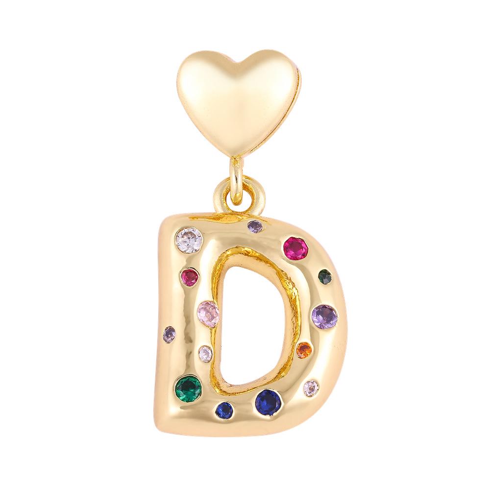 18K Gold-Plated Zircon Necklace with Cross and Colorful Letter Pendants
