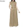 ZANZEA Women Sleeveless Vest Tops and Wide Leg Pants Summer Two Piece Suit Sets