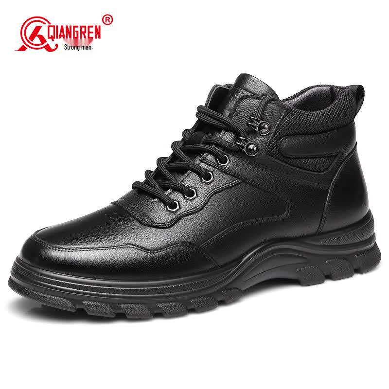 Qiang Ren Men s Winter Fleece-Lined Leather Lace-Up Shoes 43
