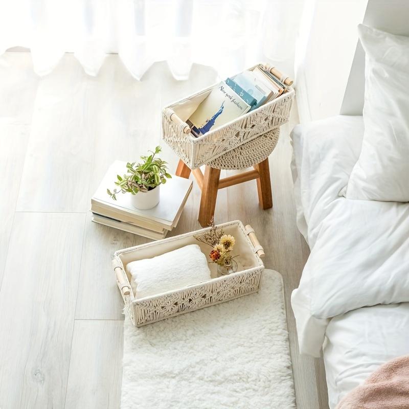 Handmade Cotton Rope Storage Basket Desktop Organizer Multi-Purpose Woven Box Set for Home Bathroom Office Open Top Stackable Containers