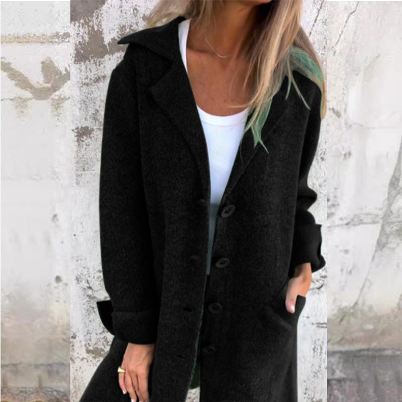 

Осенне-зимняя женская одежда Тренч Повседневная однотонная верхняя одежда с длинным рукавом Винтажные пальто средней длины с лацканами Женские куртки больших размеров 5XL чёрный