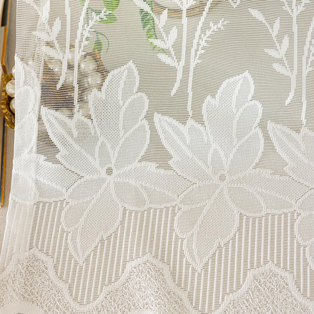 1PC Nuan Series Countryside Style Lace Short Curtain, Retro Style Soft Light Floral Sheer Curtain for Living Room Kitchen Cupboard Window Home Decor