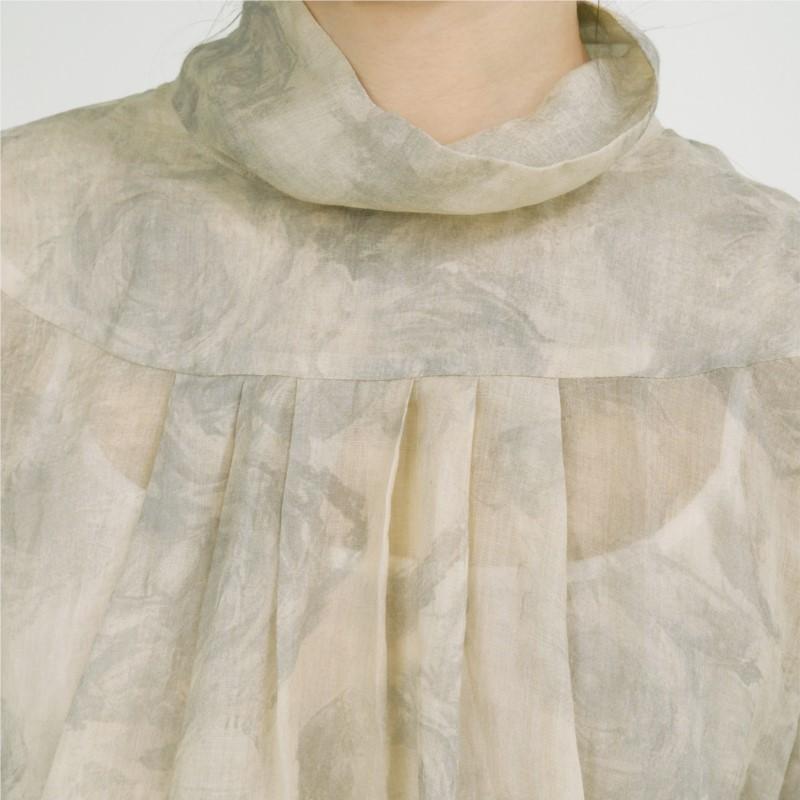 Johnature Tricouri vintage pentru femei, imprimeu de primăvară, tricouri florale de înaltă calitate, cu mânecă lungă, cu gât îndoit, tricouri pentru femei