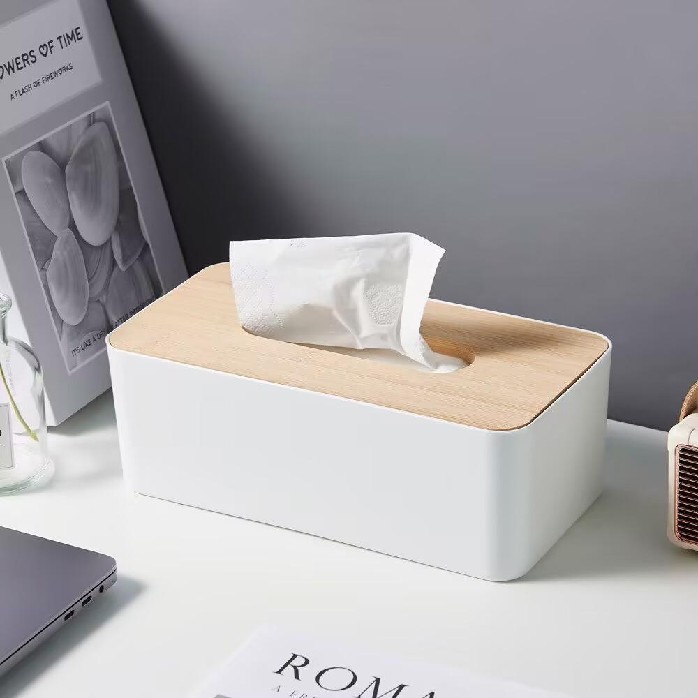 Japanese Wooden Tissue Box with Remote Control Storage