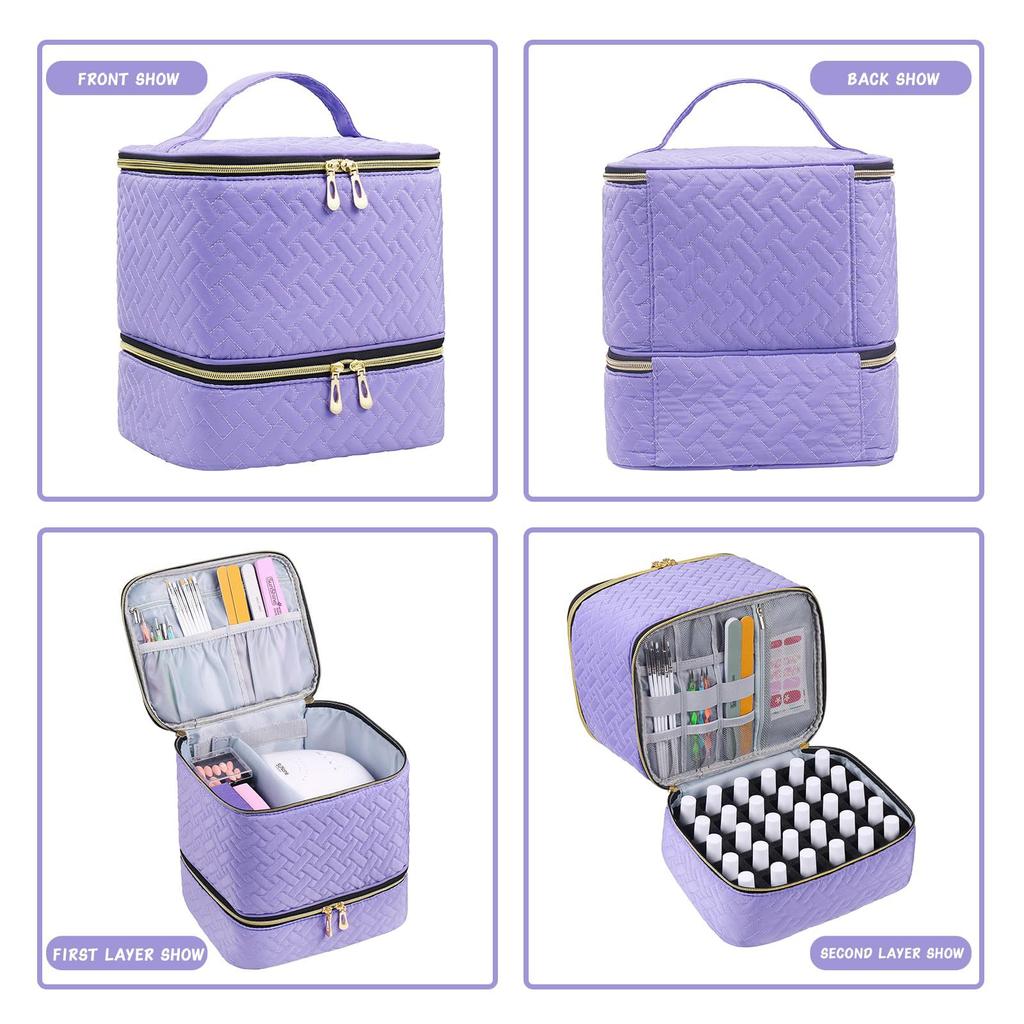 2-Layer Nail Polish Organizer Holds 30 Bottles 15ml/0.5 Fl.oz Nail Lamp Polish Travel Case with Divider for Nail Manicure Set